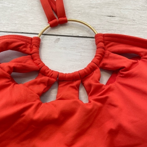 Vince Camuto Logo-Ring Cutout Halter Bikini Top M orange bathing suit coastal - Picture 5 of 8
